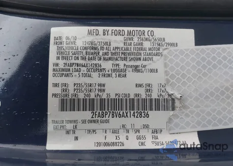 2010 Ford Crown Victoria Police/Police Interceptor from USA, damaged, VIN 2FABP7BV6AX142836